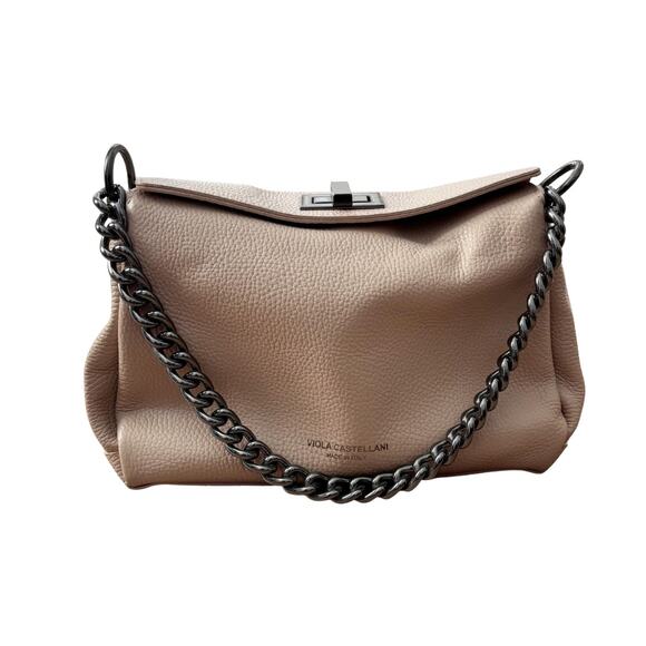 Viola Castellani Italian Leather Chain Strap Purse Pink NEW - Picture 2 of 8